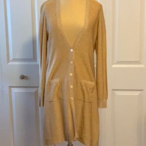 White + Warren- Silk- Gold Lame- Cardigan Sweater Dress- Sz. S